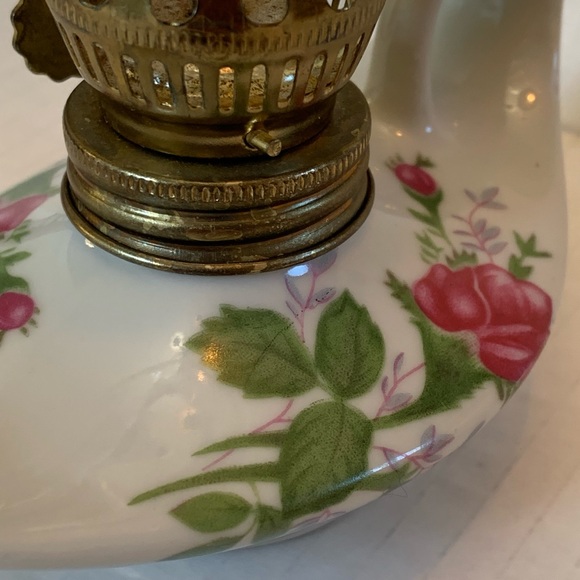 Vintage Miniature Porcelain Oil Lamp. Rose Flower Design. Knick Knack Decor - Picture 3 of 8
